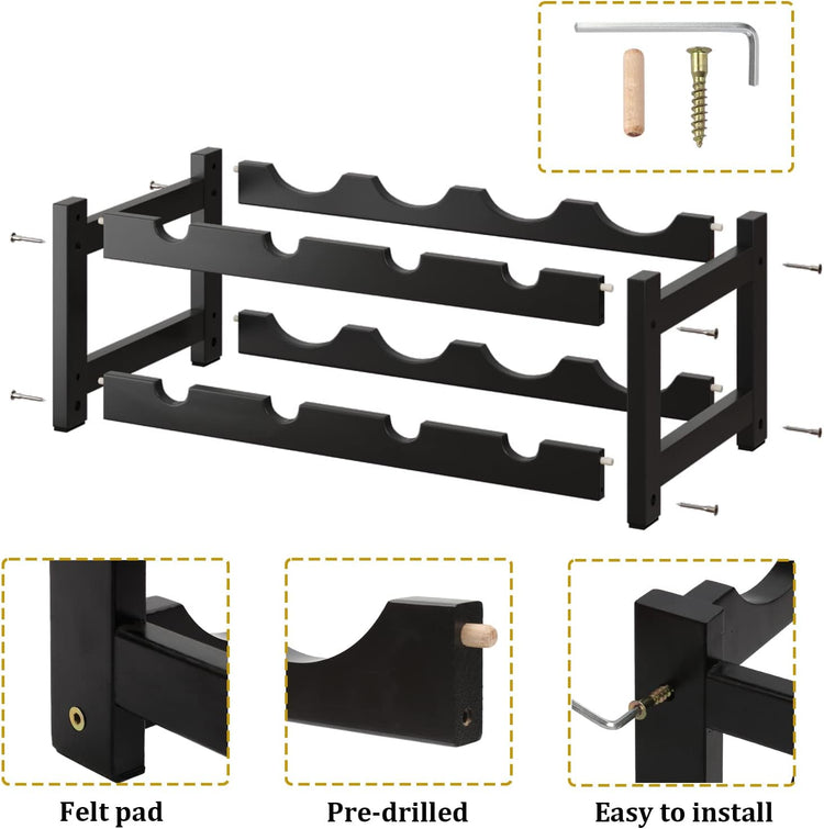 BAMEOS Wine Rack Freestanding 8 Bottle 2 Tier Bamboo Wine Racks Countertop Cabinet Wine Holder Wine Storage Shelf for Kitchen, Bar, Pantry, Wine Cellar, Countertop Black (16.85 L x 9.25W x 7H)