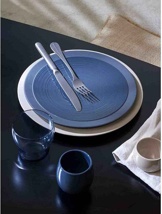 DEGRENNE Bahia French Salad Plate Set - Luxury Stoneware Dish Set for 4, Modern Ceramic Dishware for Kitchen, Made in France, Microwave Safe, Dishwasher Safe, 9” - Bluestone