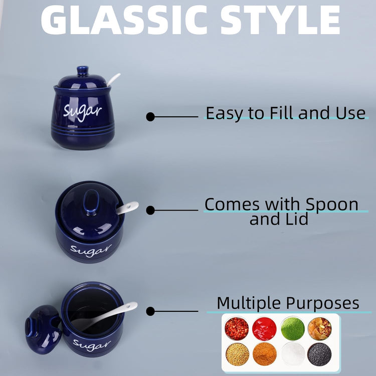 12oz Ceramic Sugar Bowl with Lid and Spoon