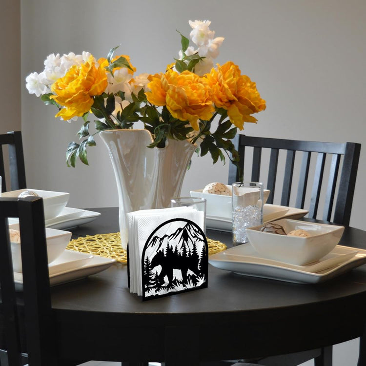 Forest Mountain Decorative Black Metal Napkin Holder for Table