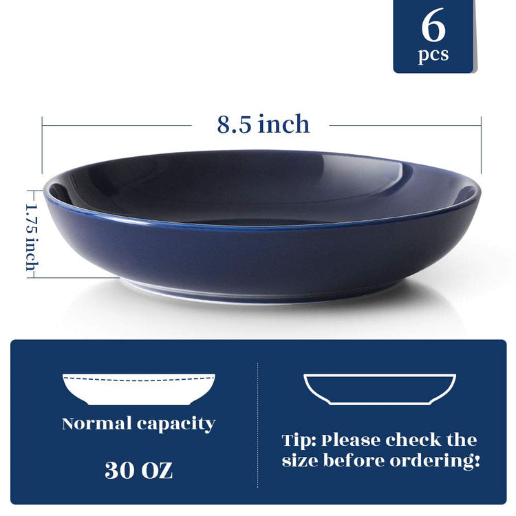 Pasta Bowls 30oz Soup Bowls Salad Bowls Large Serving Bowl Porcelain Pasta Plates Wide and Shallow Bowls Set of 6 Microwave Dishwasher Safe (6 Count)