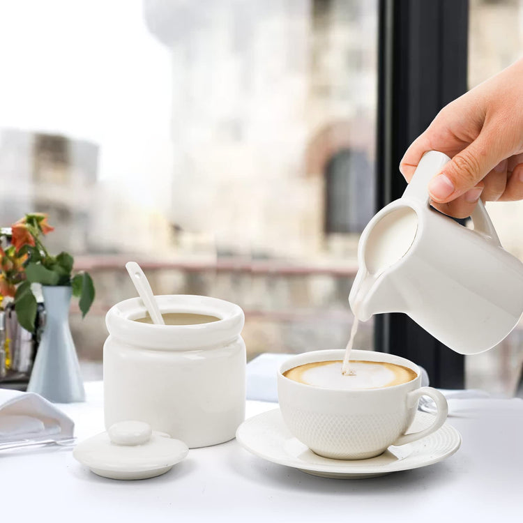 Set of 4 Porcelain Creamer and Sugar Set with Saucer