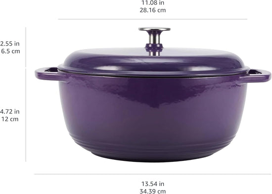 Amazon Basics Cast Iron Dutch Oven Pot with Lid, Enameled, Round, Dual Handles, Heavy-Duty, Medium, 6-Quart, Purple - Nestoria