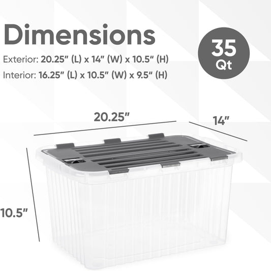 Superio Storage Bins with Lids, Clear Plastic Containers for Organizing, Stackable Totes, BPA Free, Odor Free, Organizer Boxes for Home, and Dorm (4 Pack, 20.25"x14"x10.5")