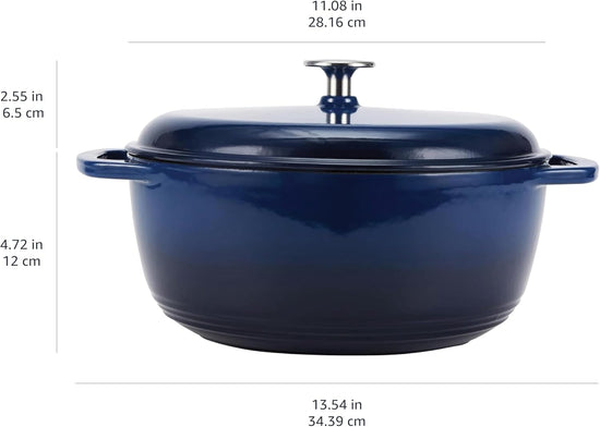 Amazon Basics Cast Iron Dutch Oven Pot with Lid, Enameled, Round, Dual Handles, Heavy-Duty, Medium, 6-Quart, Navy - Nestoria