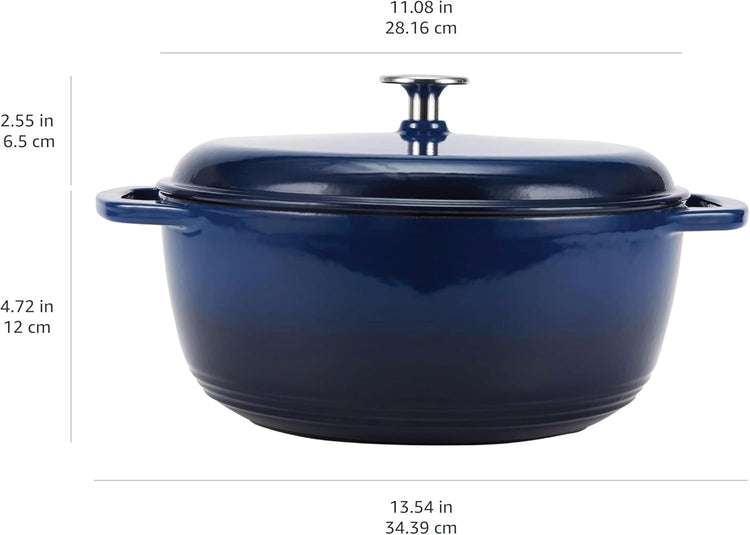 Amazon Basics Cast Iron Dutch Oven Pot with Lid, Enameled, Round, Dual Handles, Heavy-Duty, Medium, 6-Quart, Navy - Nestoria
