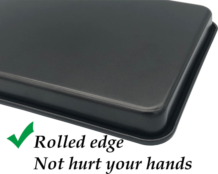 Small Cookie Sheets 11X9 Inch 2Pcs Mini Baking Pan Toaster Oven Tray Nonstick Thicken Brushed Carbon Steel Magnetic No Warp 1 to 2 Person Bakeware By HYTK (2 Count)