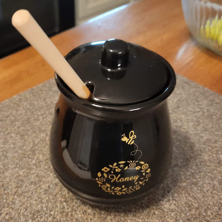 Ceramic Honey Jar With Wooden Honey Dipper