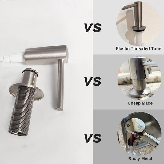 Brushed Nickel Built in Soap Dispenser for Kitchen Sink with 17 OZ PET Bottle Brass Pump Head Deck Mounted Dish Soap Dispenser