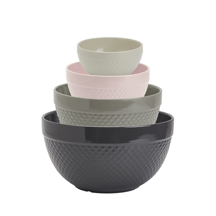 Tabletops Gallery Hobnail Style 4 Piece Timeless Grey Stoneware Nesting Mixing Bowl Set for Baking and Cooking