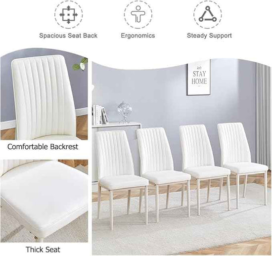 Modern Dining Chairs Set - 8 Armless PU Leather Chairs with Metal Legs for Dinner Room, Office, Waiting Room (Set of 8, All-White)