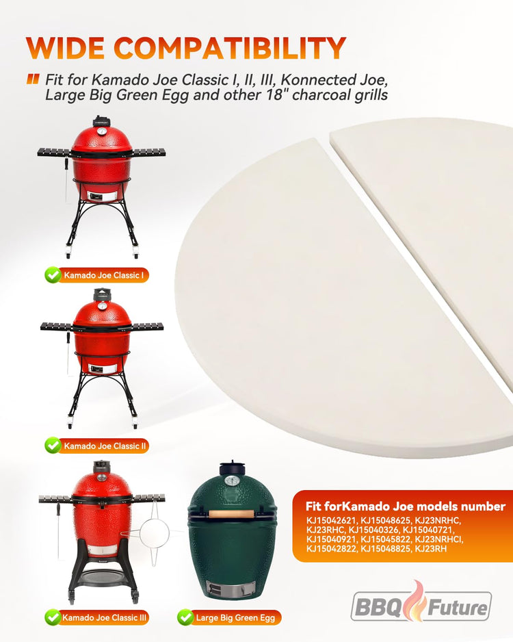 BBQ Future Ceramic Heat Deflector Plates for Kamado Joe Classic I (2 Count)