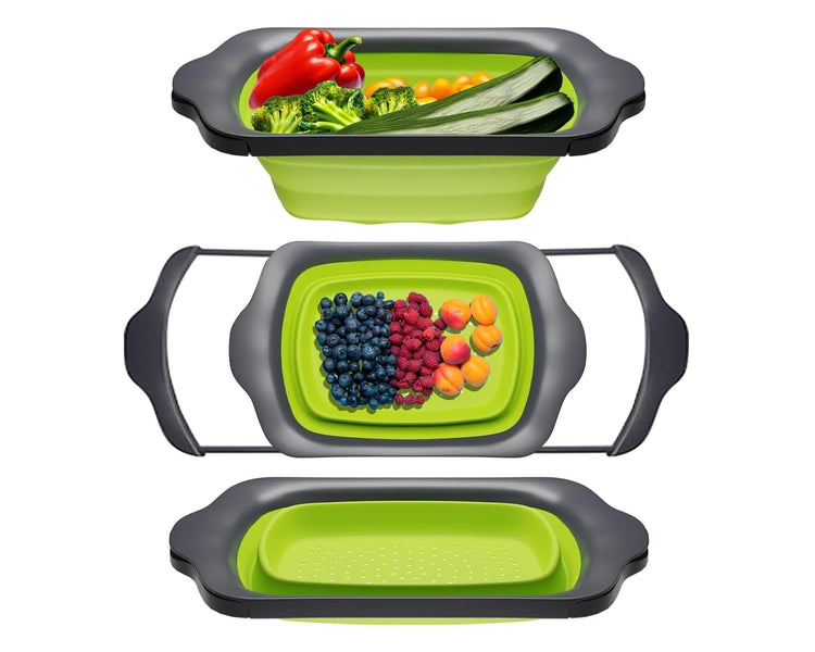 Green XL Collapsible Silicone Over Sink Colander