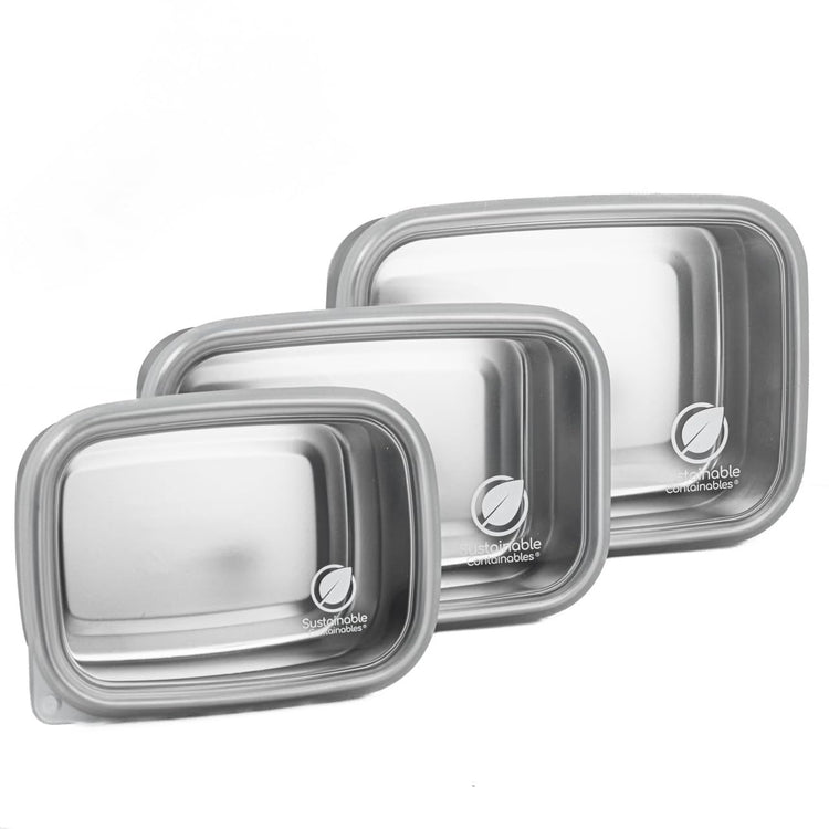 Stainless Steel Food Storage Containers with Clear Platinum Silicone Lids (3 Count)