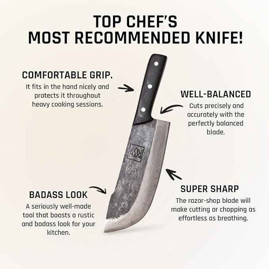 COOLINA Daozi Forged Cleaver Butcher Knife, 7.9-in High Carbon Steel Blade, Handmade Chinese Traditional Knife, Best for Chopping, Slicing, Cutting Meat