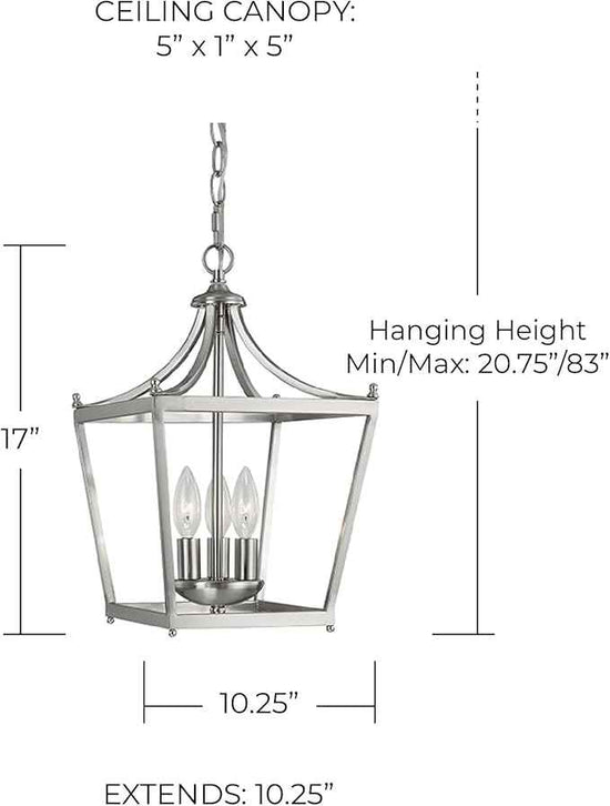 Capital Lighting 4036BN Stanton Geometric Metal Open Frame Lantern Foyer Pendant, 3-Light 180 Total Watts, 17" H x 10" W, Brushed Nickel