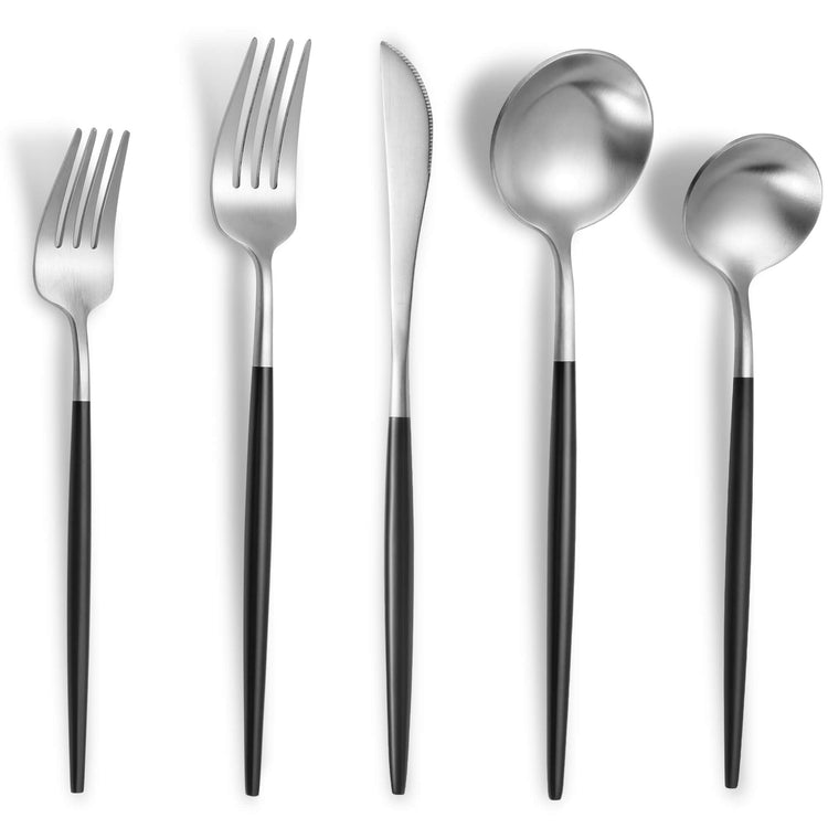 Matte Black Silver Silverware Set for 6 (30 Count)