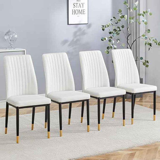 Modern Dining Chairs Set - 4 White PU Leather Armless Chairs with Metal Legs for Dinner Room, Office, Waiting Room