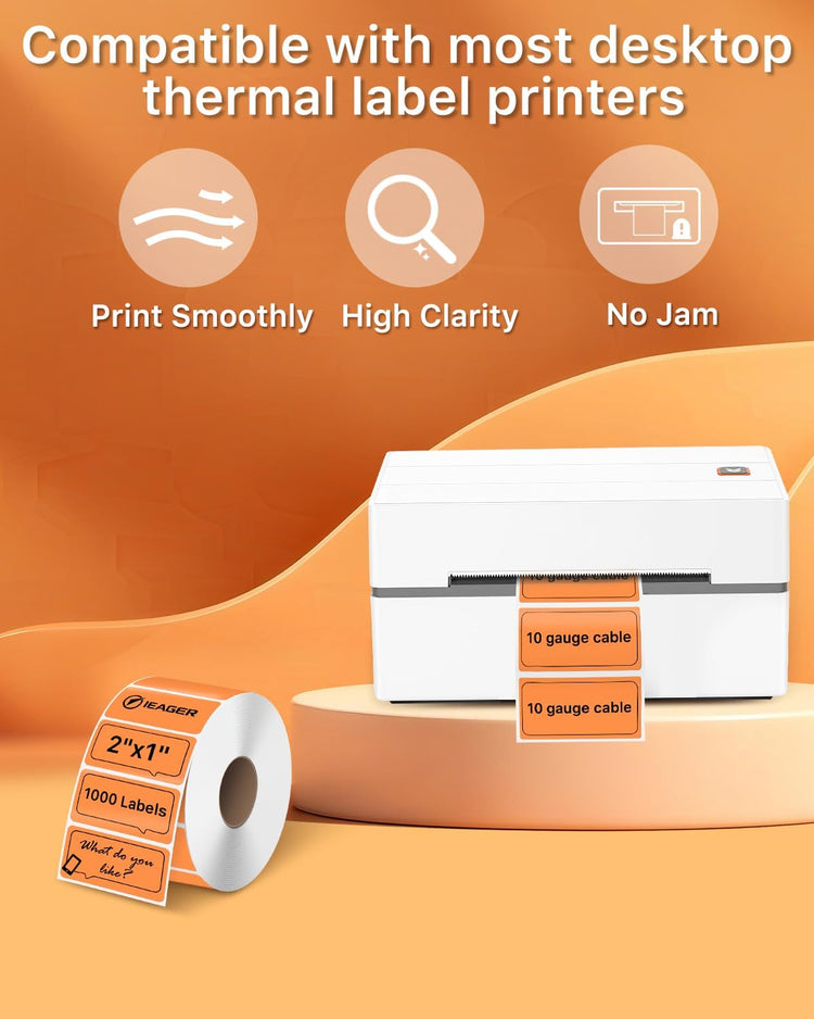 iEager 2x1 Inch Thermal Labels, Orange Rectangle Thermal Printer Stickers, Durable Shipping Label Printer Sticker for Barcode, Name, Address, 1000 Labels/Roll