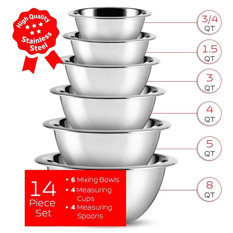 Stainless Steel Mixing Bowls with Measuring Cups & Spoons Set of 14