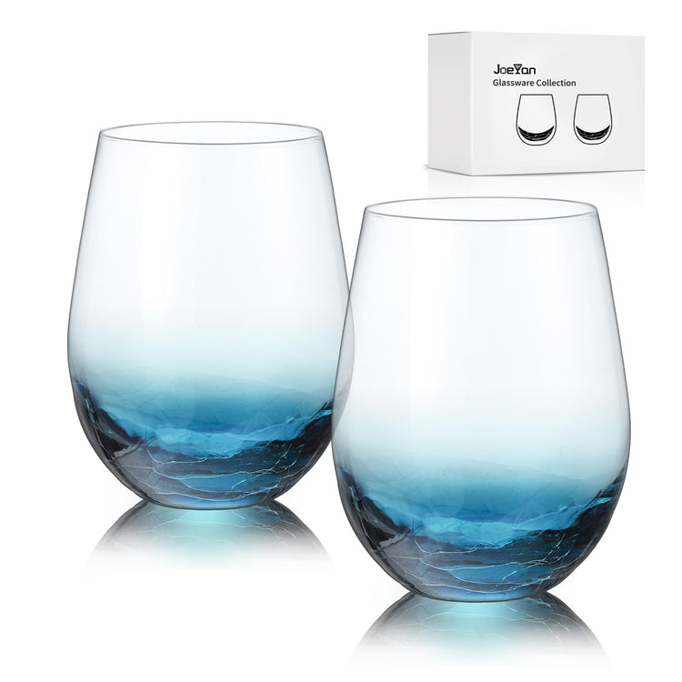 Handmade Blue Stemless Crackle Wine Glasses Cups