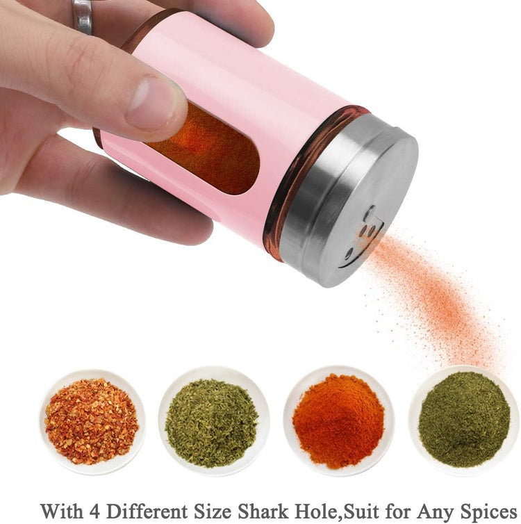 Accmor 2pcs Salt and Pepper Shakers,Stainless Steel Shaker for Salt Powder Sugar Cinnamon Pepper, Spice Dispenser with Adjustable Pour Holes,Pink