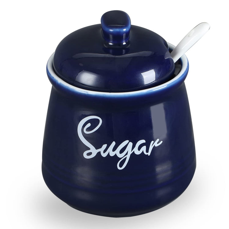 Farmhouse Porcelain Sugar Bowl with Lid and Spoon 12oz