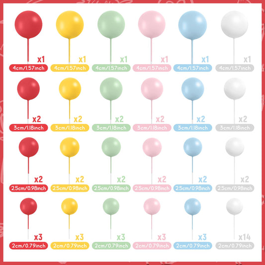 48 Pcs Balls Cake Topper Decorations Balloon Cupcake Toppers Foam Cake Topper Balls Cake Balls Decorations for Birthday Party Wedding Cake Decorating (48 Count)