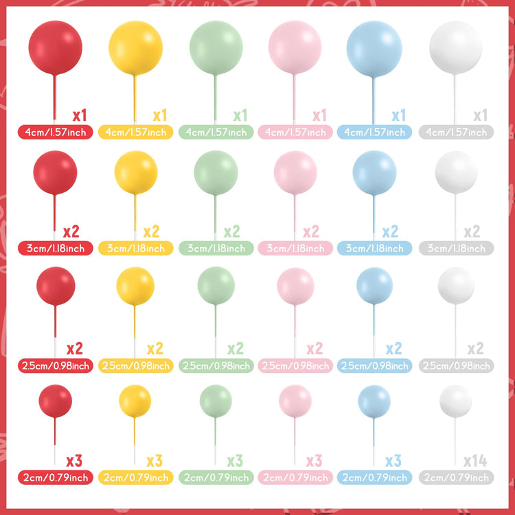 48 Pcs Balls Cake Topper Decorations Balloon Cupcake Toppers Foam Cake Topper Balls Cake Balls Decorations for Birthday Party Wedding Cake Decorating (48 Count)