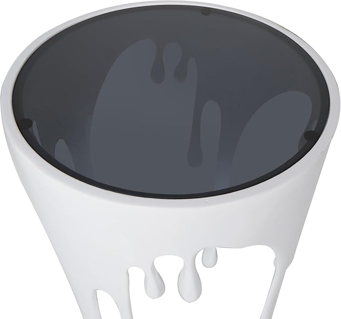 Deco 79 Aluminum Metal Side End Accent Table Drip End Table with Melting Designed Body and Black Shaded Tabletop, Side Table 16" x 16" x 25", White