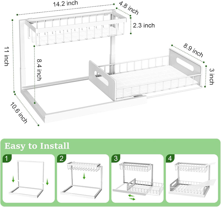 REALINN Under Sink Organizer, Pull Out Cabinet Organizer 2 Tier Slide Out Sink Shelf Cabinet Storage Shelves, Storage for Kitchen Bathroom, White, 2 Pack