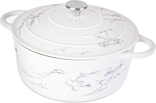 Cast Iron Dutch Oven with Lid – Non-Stick Ovenproof Enamelled Casserole Pot – Sturdy Dutch Oven Cookware – Marble, 6.4-Quart, 28cm – by Nuovva - Nestoria