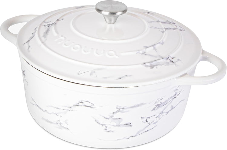 Cast Iron Dutch Oven with Lid – Non-Stick Ovenproof Enamelled Casserole Pot – Sturdy Dutch Oven Cookware – Marble, 6.4-Quart, 28cm – by Nuovva - Nestoria