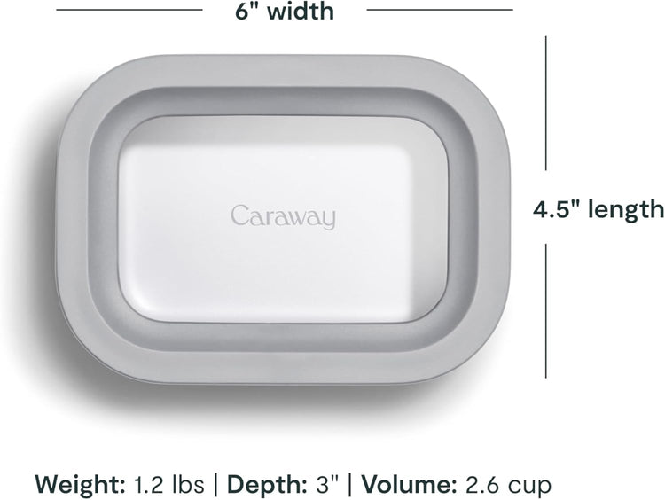 Caraway 2pc Glass Food Storage Set - 2.6 Cup Food Containers (2) - Non-Toxic Ceramic-Coated Glass - Air Release Technology - Compact & Stackable Design - Gray
