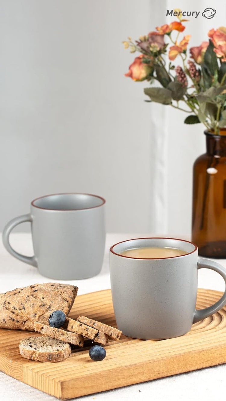 famiware Mercury Coffee Mugs 13 oz, Coffee Mugs Set of 6 with Handle, Cups for Latte, Hot Tea, Cappuccino, Mocha, Cocoa, Dark Grey
