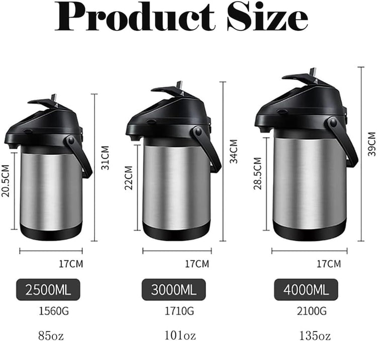 101 Oz & 3L Airpot Thermal Thermos Coffee Dispenser with Pump,Airpot Coffee Carafe Thermal for Keeping Hot Double Walled Insulated Stainless Steel Beverage Dispenser Lever Action for Hot/Cold Water