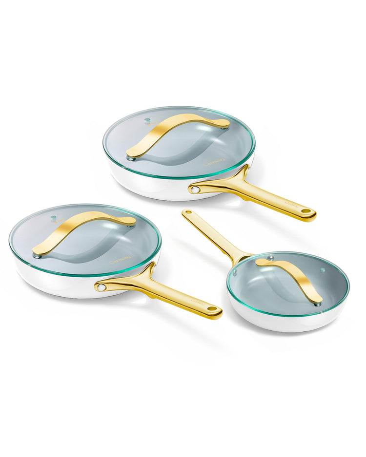 Ceramic Non Stick Fry Pan Set with Glass Lids (3 Count)