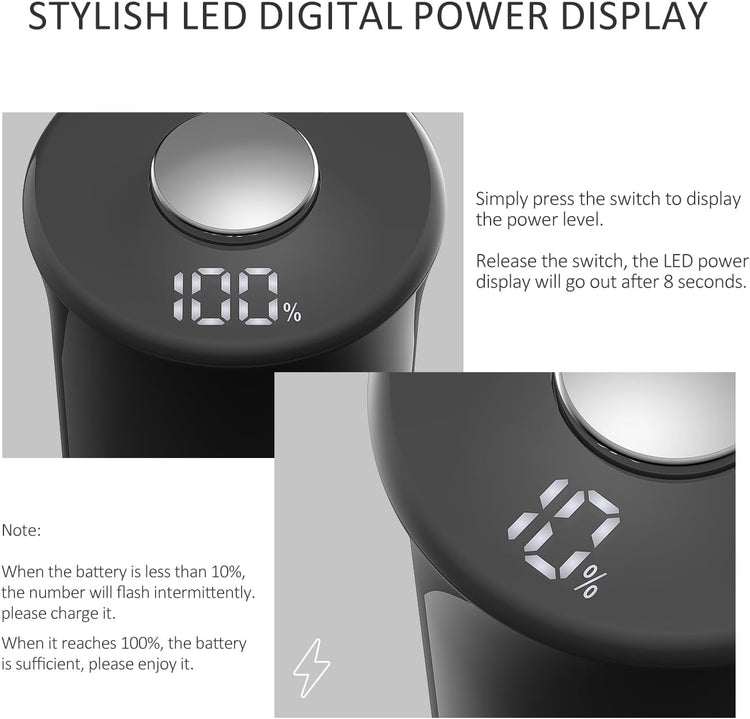 Electric Salt and Pepper Grinder Shakers Set with LED Power Display-Rechargeable-No Battery Needed-Automatic Salt Pepper Mill Grinder,LED Adjustable Coarseness,LED Light,One-Hand Operation