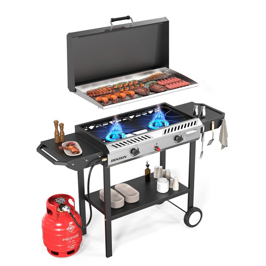 2 Burner Outdoor Propane Gas Stove with Griddle
