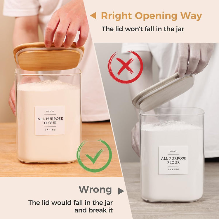 2 Pack Square Glass Flour and Sugar Containers with 132 Kitchen Pantry Labels (2 Count)
