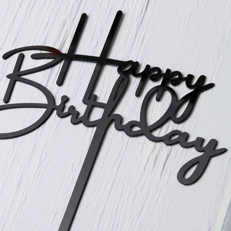 Happy Birthday Cake Topper for Birthday Party Decorations, Black Acrylic