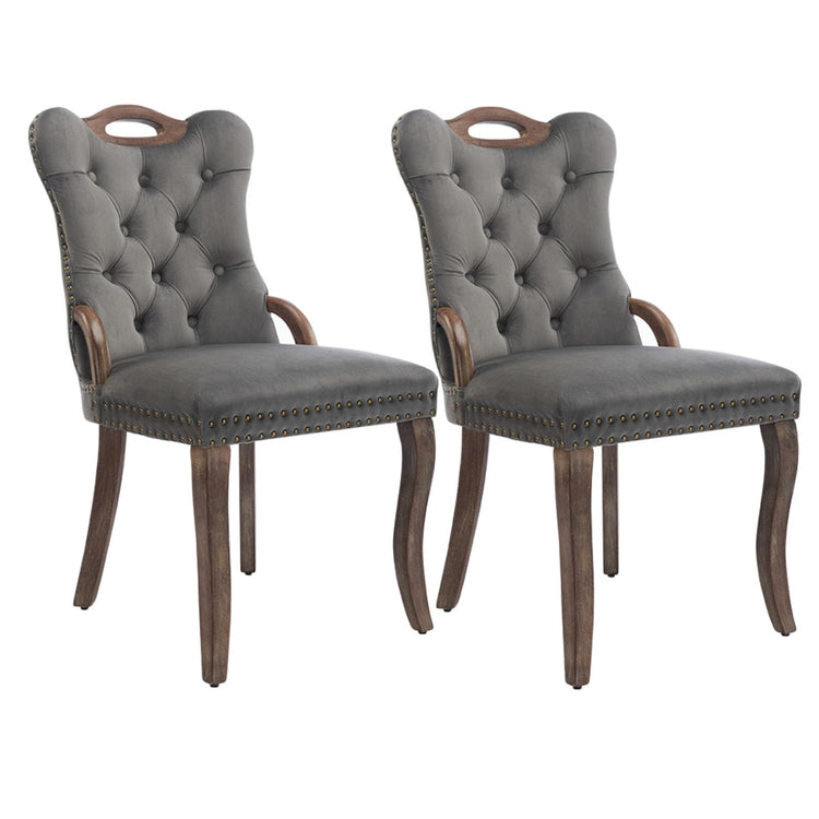 Grey Velvet Upholstered Dining Chairs Set of 2 (2 Count)