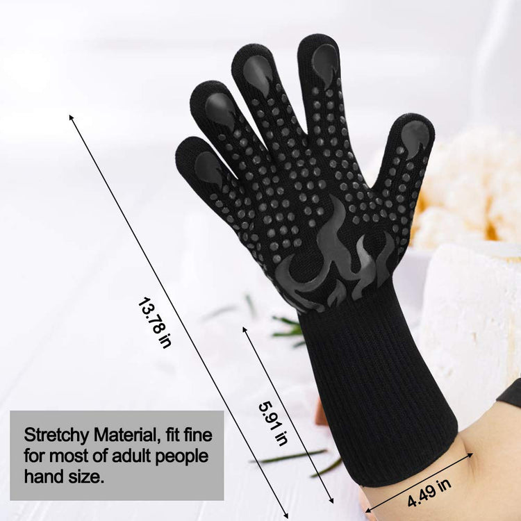 BBQ Gloves 1472 Degree F Heat Resistant Grilling Gloves Silicone Non