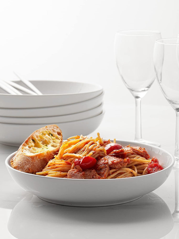Pasta Bowls 30oz Salad Bowls White Soup Bowls Large Pasta Serving Bowl Porcelain Pasta Plates Wide and Shallow Bowls Set of 6 Microwave Dishwasher Safe Valentines Day Gift (6 Count)