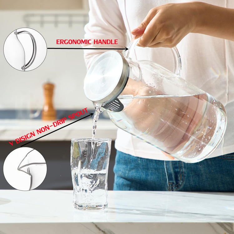 95Oz Handmade Glass Pitcher with Handle Lid