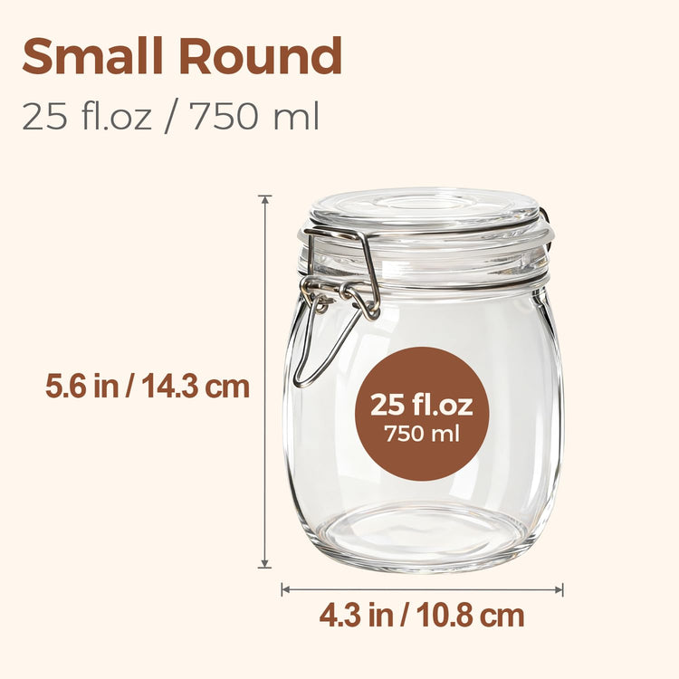 Round Glass Jars with Airtight Lids 25 oz 6 Pack Pickling (6 Count)