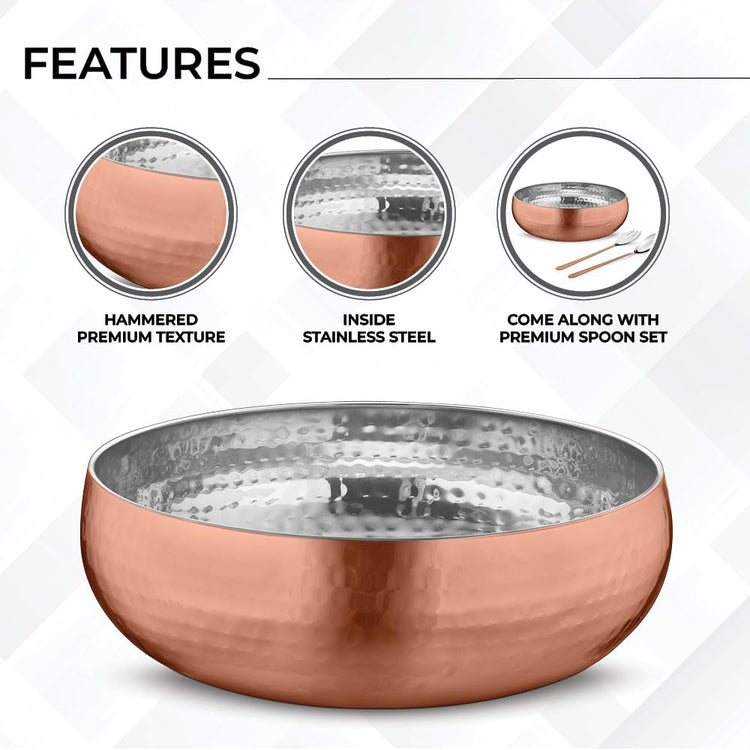 Set of 3 Premium Stainless Steel Salad Mixing Bowl Hammered Finish (3 Count)