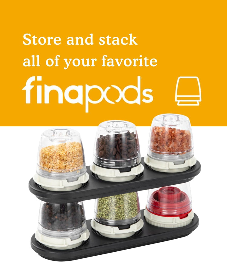 FinaMill Salt and Pepper Mill Tray, Stackable FinaPod Storage, Stylish Kitchen Accessories for Spice Grinder, Gift-Ready - Black Trio Stackable Tray