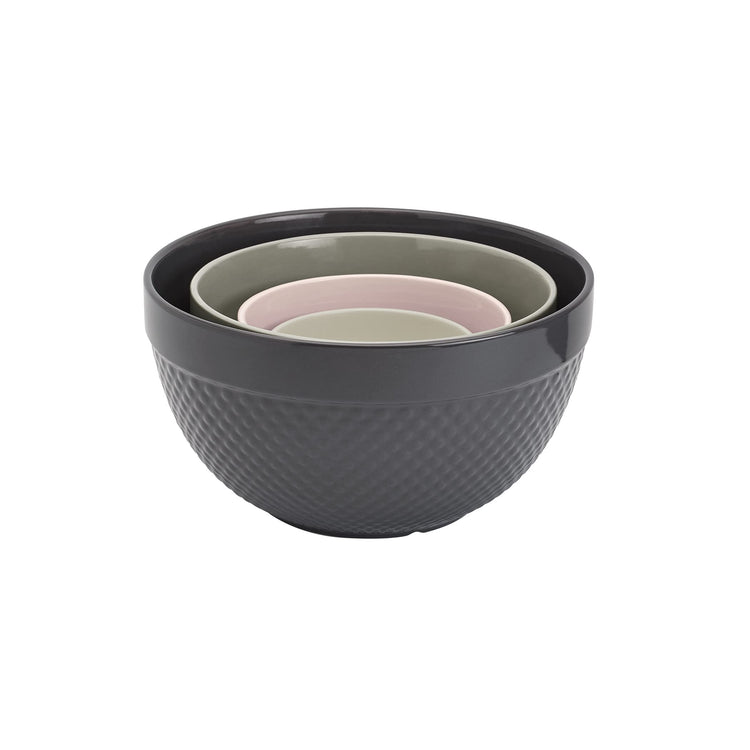 Tabletops Gallery Hobnail Style 4 Piece Timeless Grey Stoneware Nesting Mixing Bowl Set for Baking and Cooking