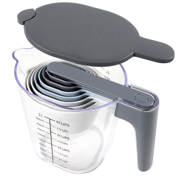 Stackable 10 Piece Measuring Cups and Spoons Set with Lids